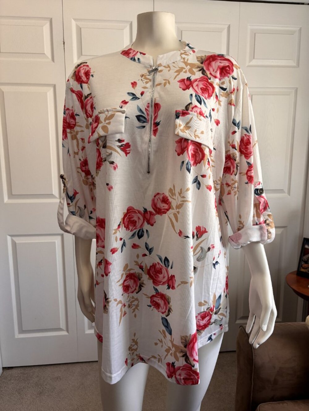 Bulotus Summer Floral Zip‑Front Top – Size 2X – NWT